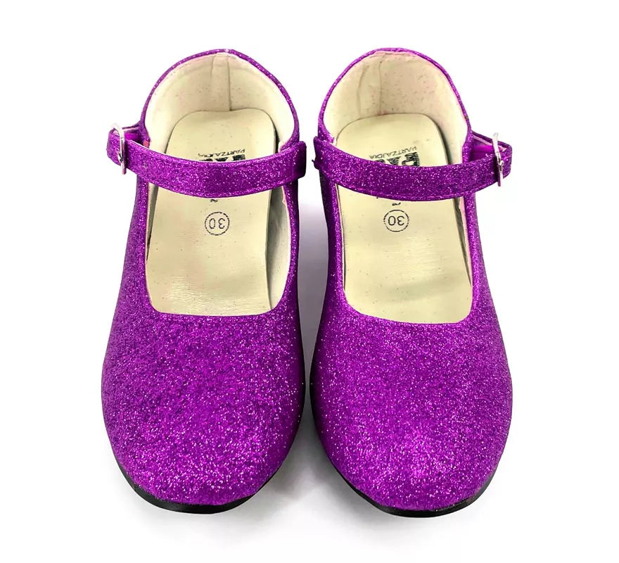 Translation missing: pt-PT.Zapato Sevillana con tacón Lila Purpurina en números del 22 al 41