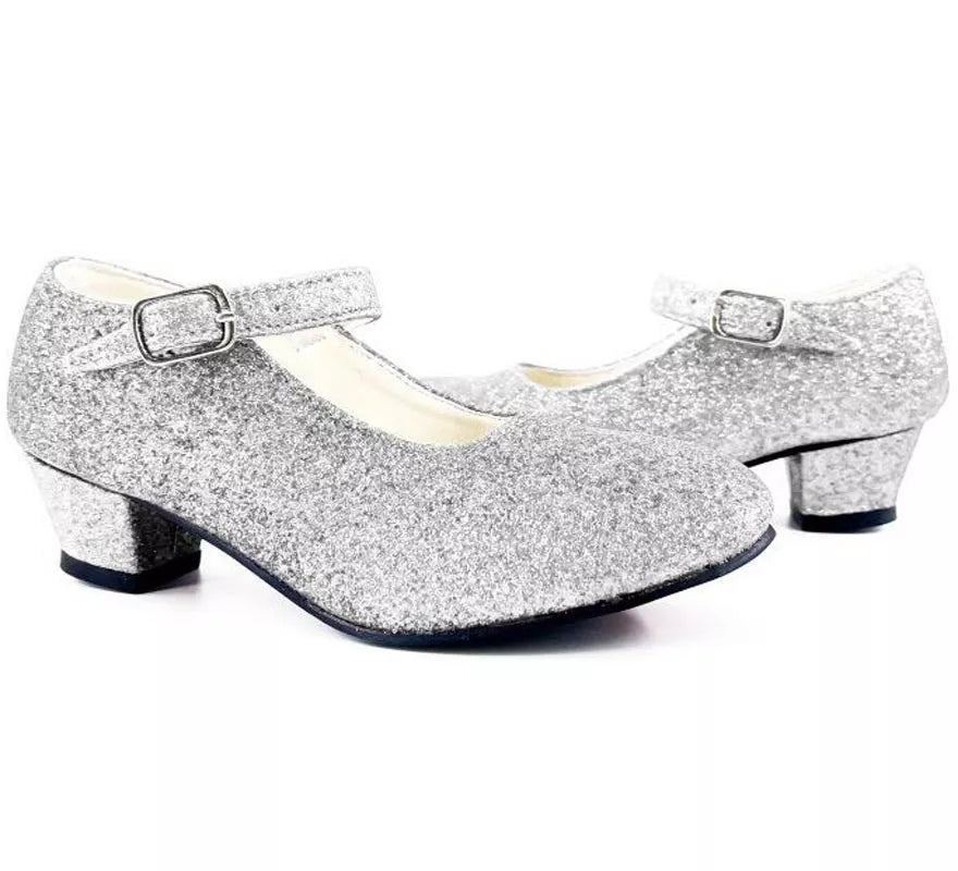 Translation missing: pt-PT.Zapato Sevillana con tacón Plateado Purpurina en números del 22 al 41