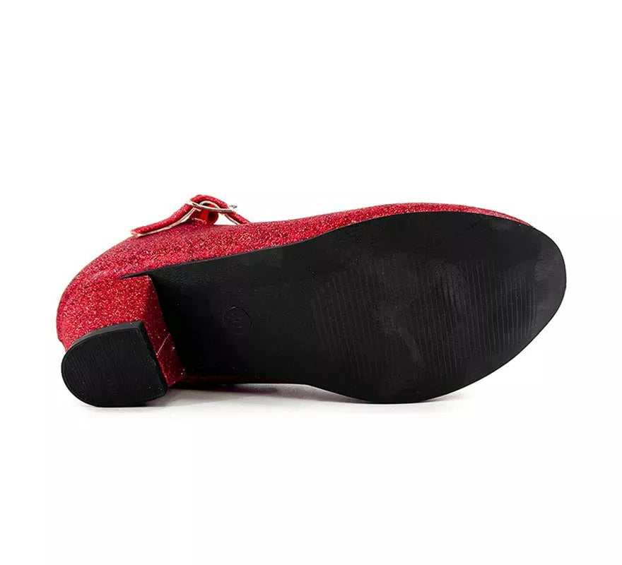 Translation missing: pt-PT.Zapato Sevillana con tacón Rojo Purpurina en números del 22 al 41